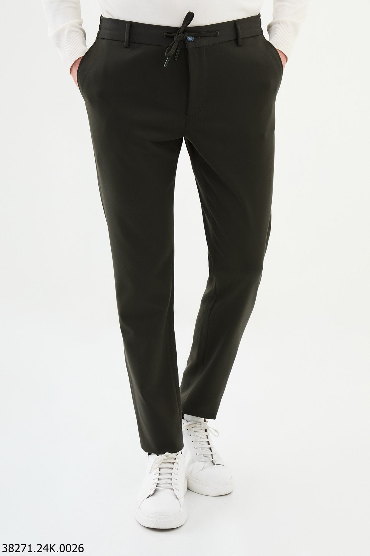 Men’s Dark Green Slim Fit Drawstring Trousers - SUITHARBOR