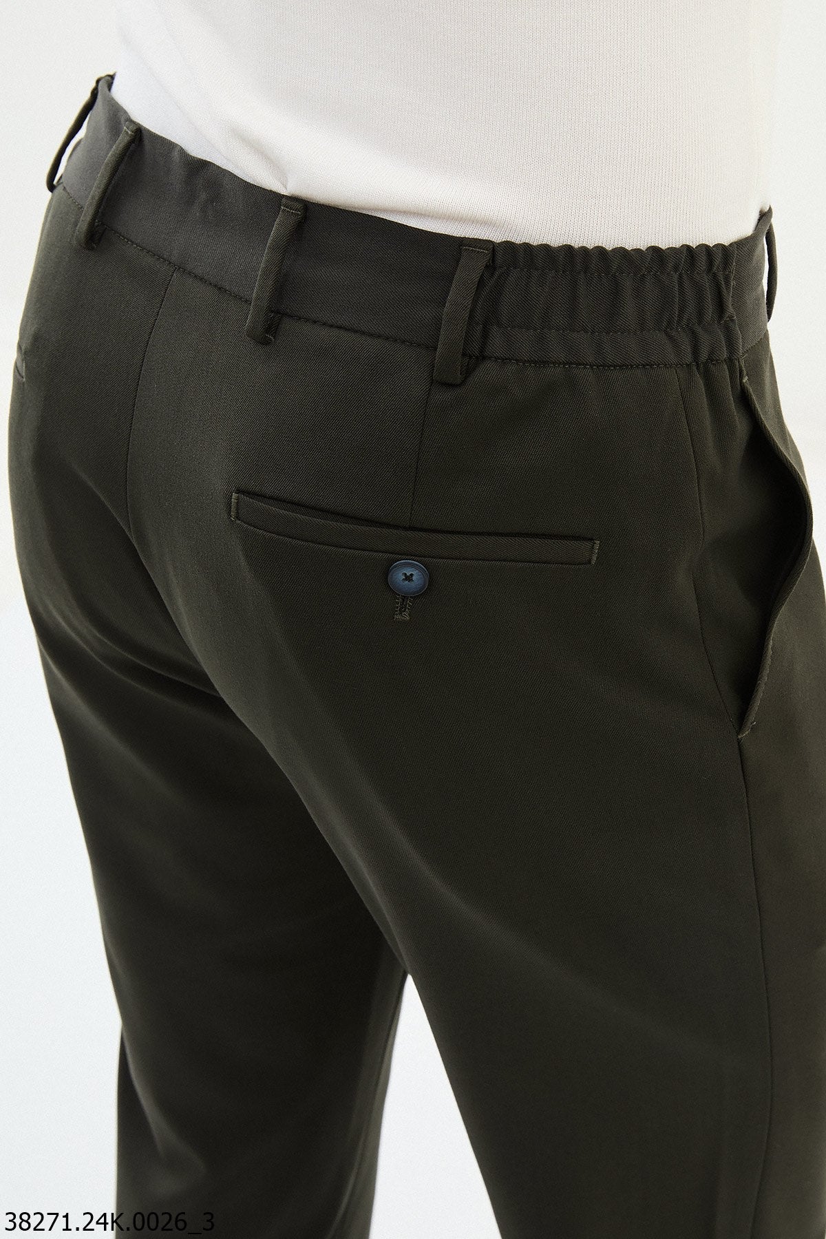 Men’s Dark Green Slim Fit Drawstring Trousers - SUITHARBOR