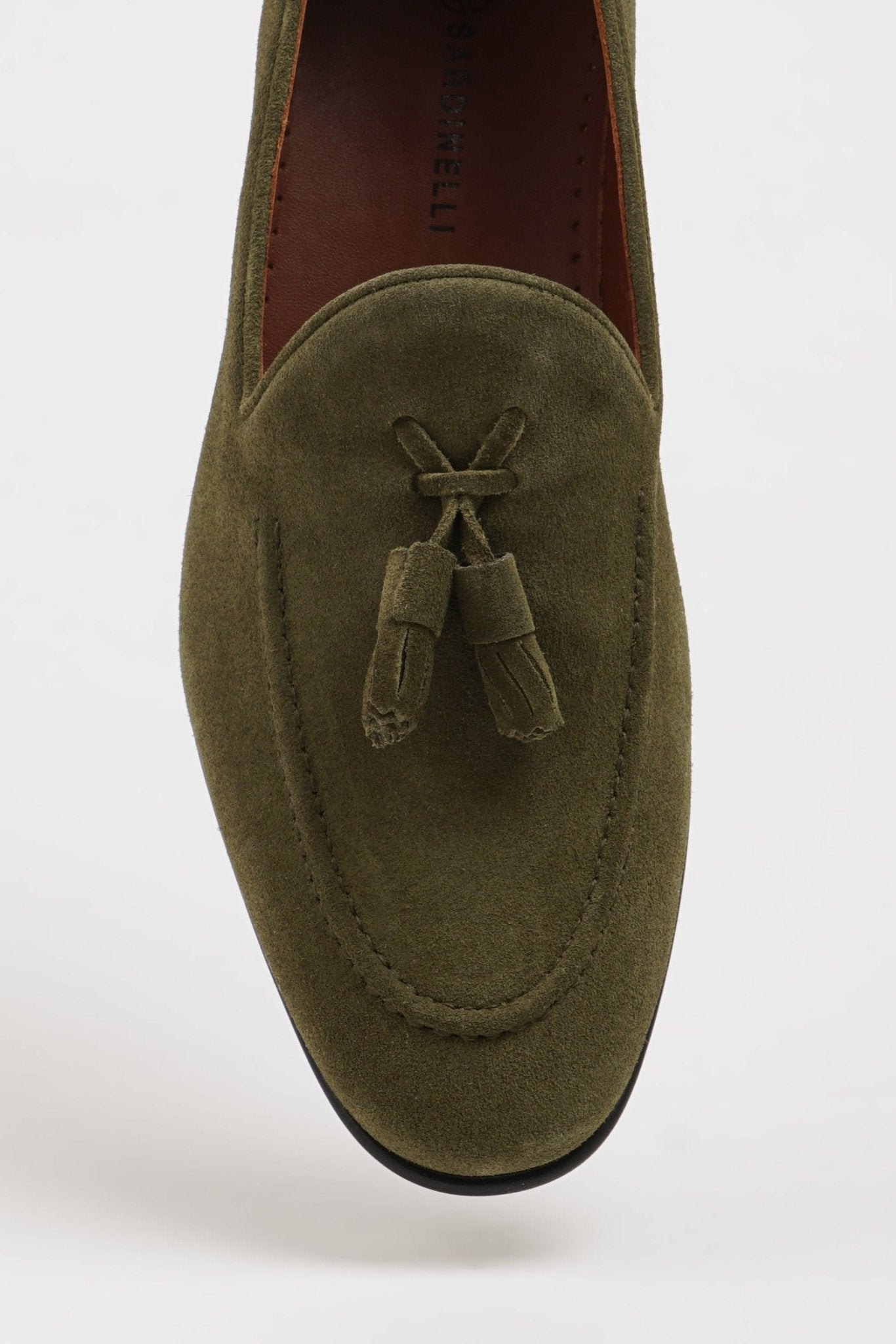 Men’s Dark Olive Suede Slip - On Loafers - SUITHARBOR