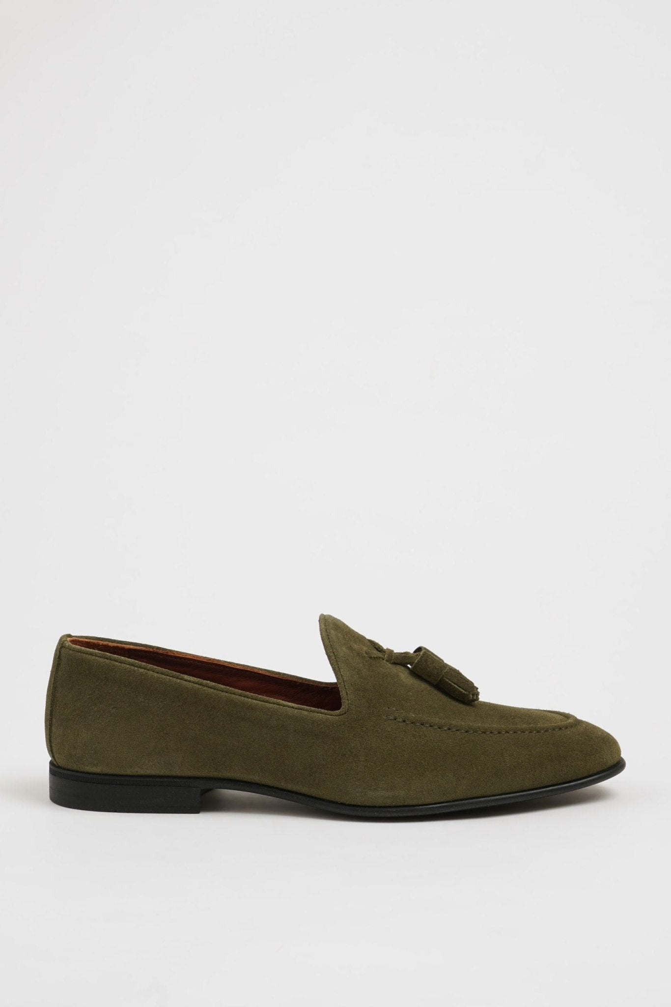 Men’s Dark Olive Suede Slip - On Loafers - SUITHARBOR