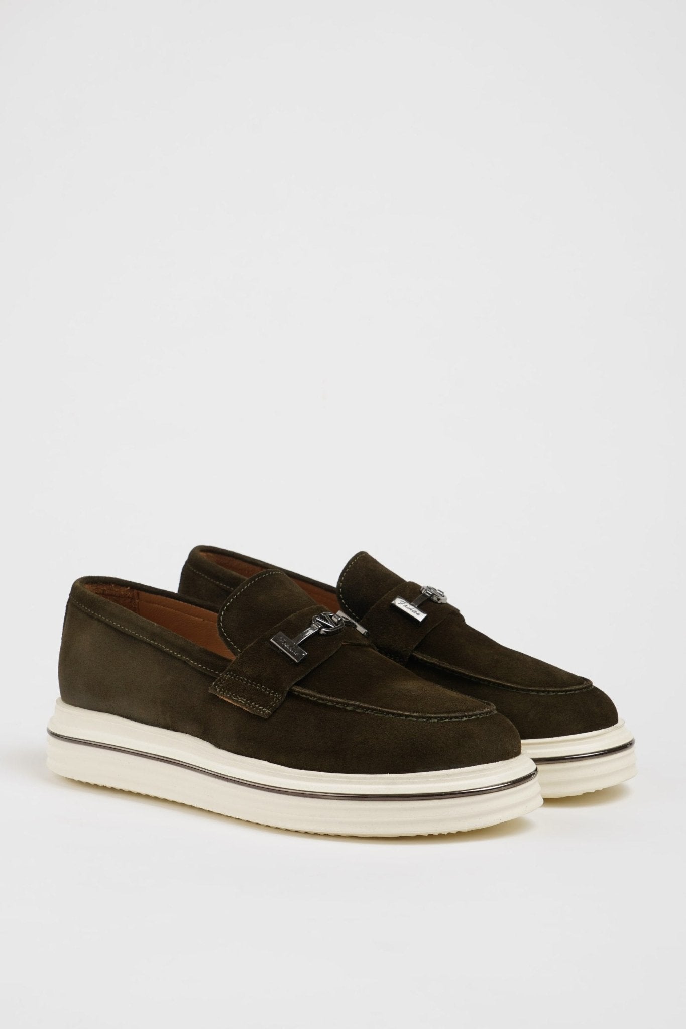 Men’s Dark Olive Suede Slip - On Loafers - SUITHARBOR