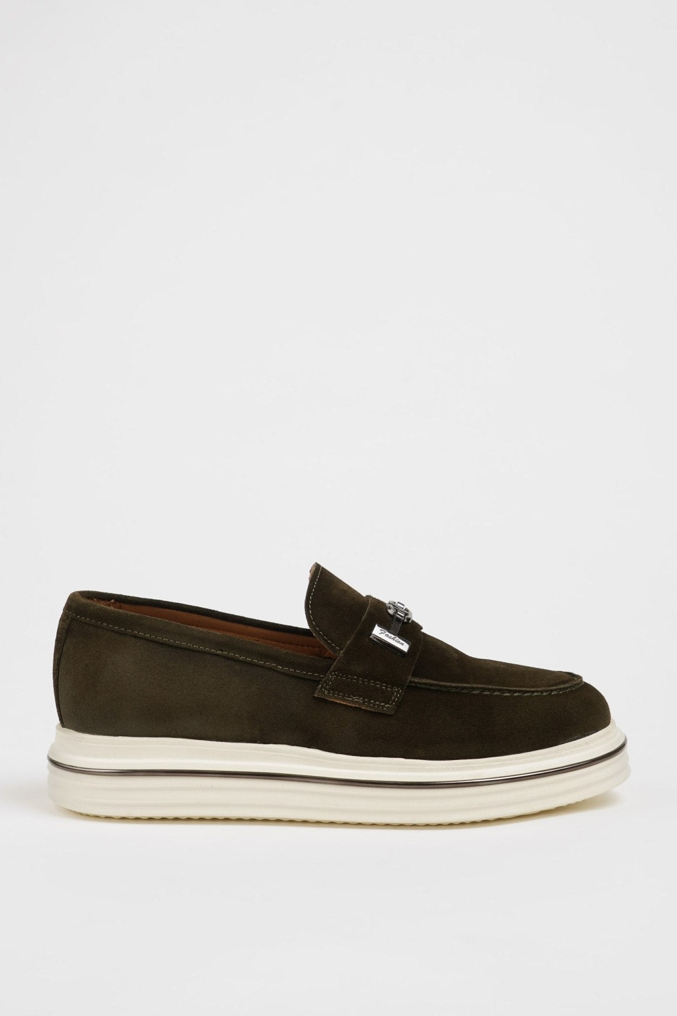 Men’s Dark Olive Suede Slip - On Loafers - SUITHARBOR