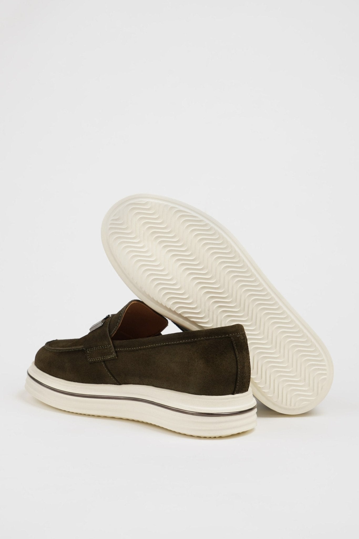 Men’s Dark Olive Suede Slip - On Loafers - SUITHARBOR