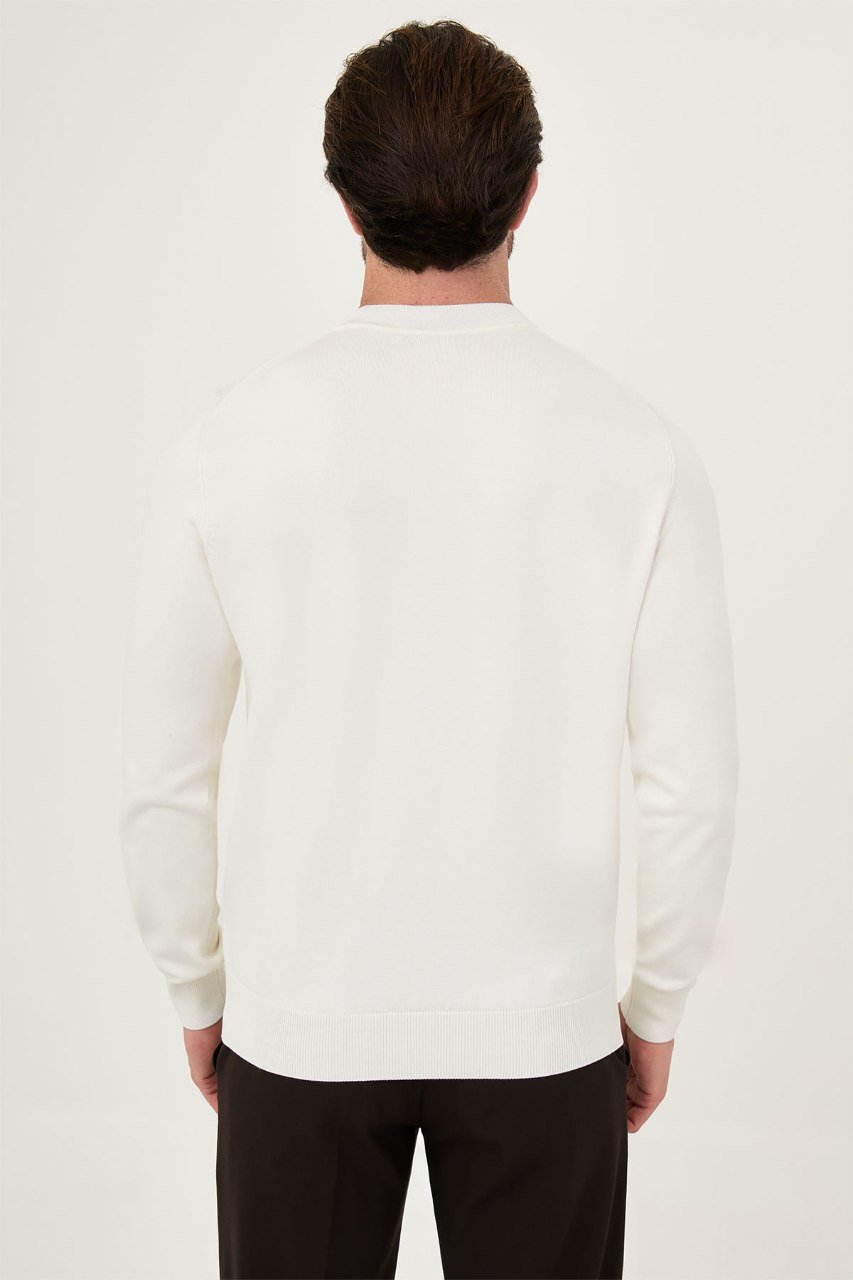 Back view of the men's ecru crew neck sweater
