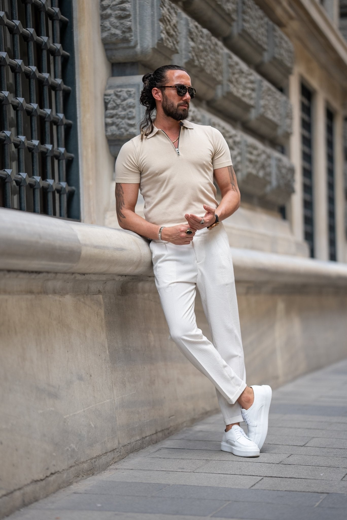 Men’s Ecru Slim Fit Seersucker Summer Trousers - SUITHARBOR