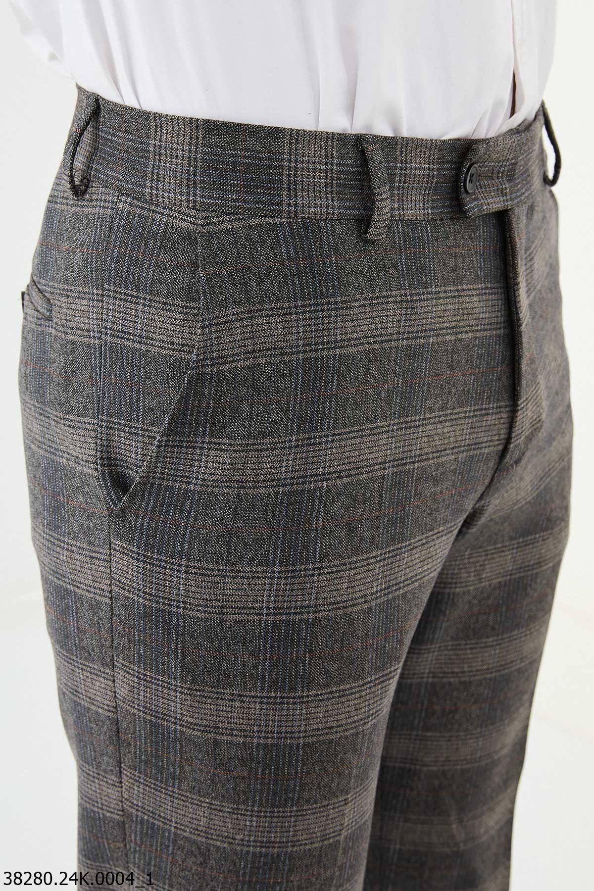 Men’s Gray Check Slim Fit Trousers - SUITHARBOR