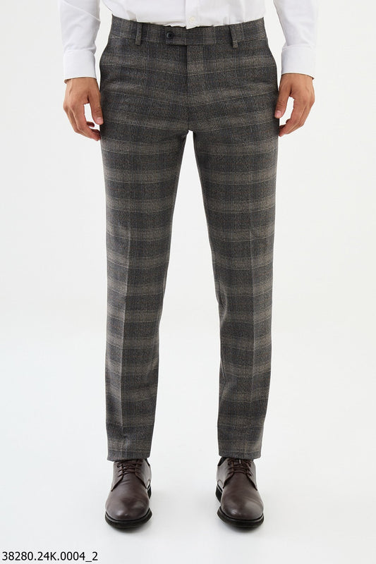 Men’s Gray Check Slim Fit Trousers - SUITHARBOR