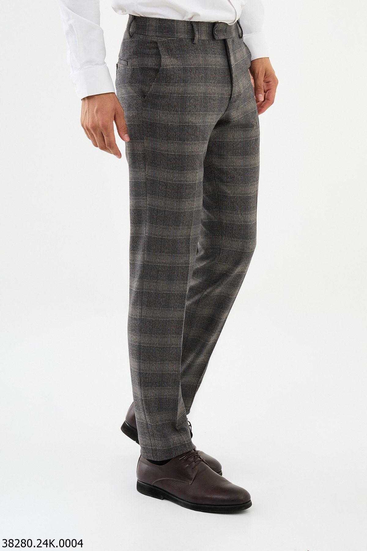 Men’s Gray Check Slim Fit Trousers - SUITHARBOR