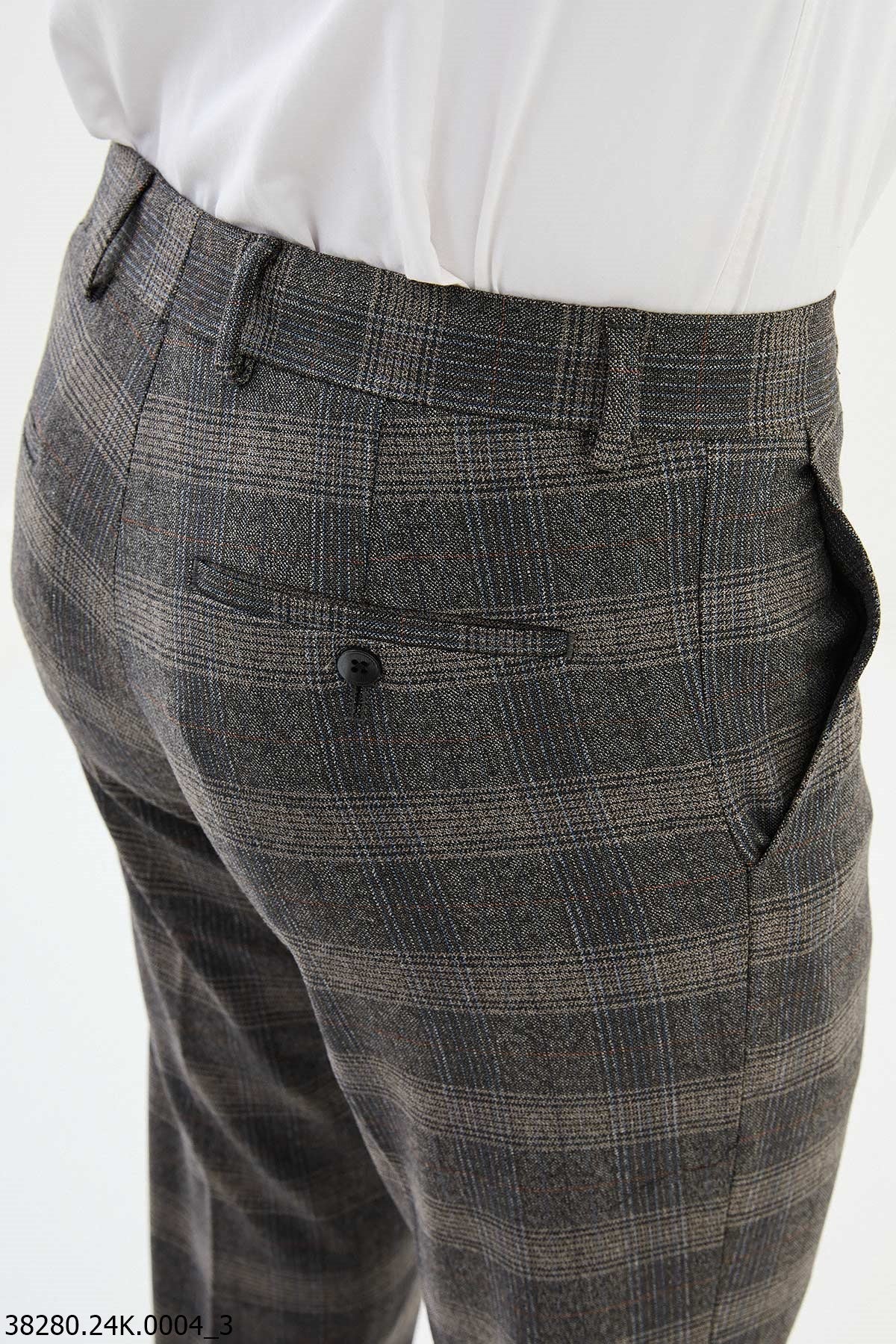 Men’s Gray Check Slim Fit Trousers - SUITHARBOR