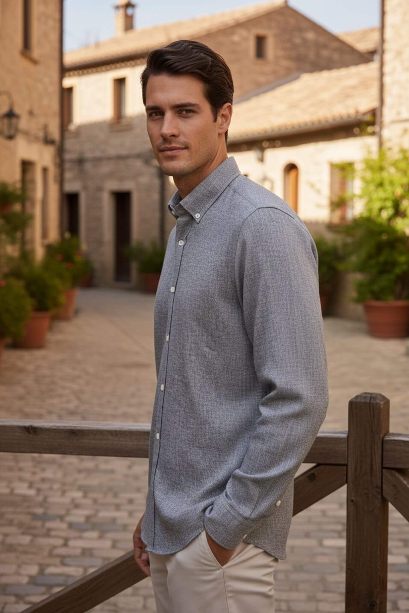 Men's Gray Linen Button - Down Shirt - SUITHARBOR