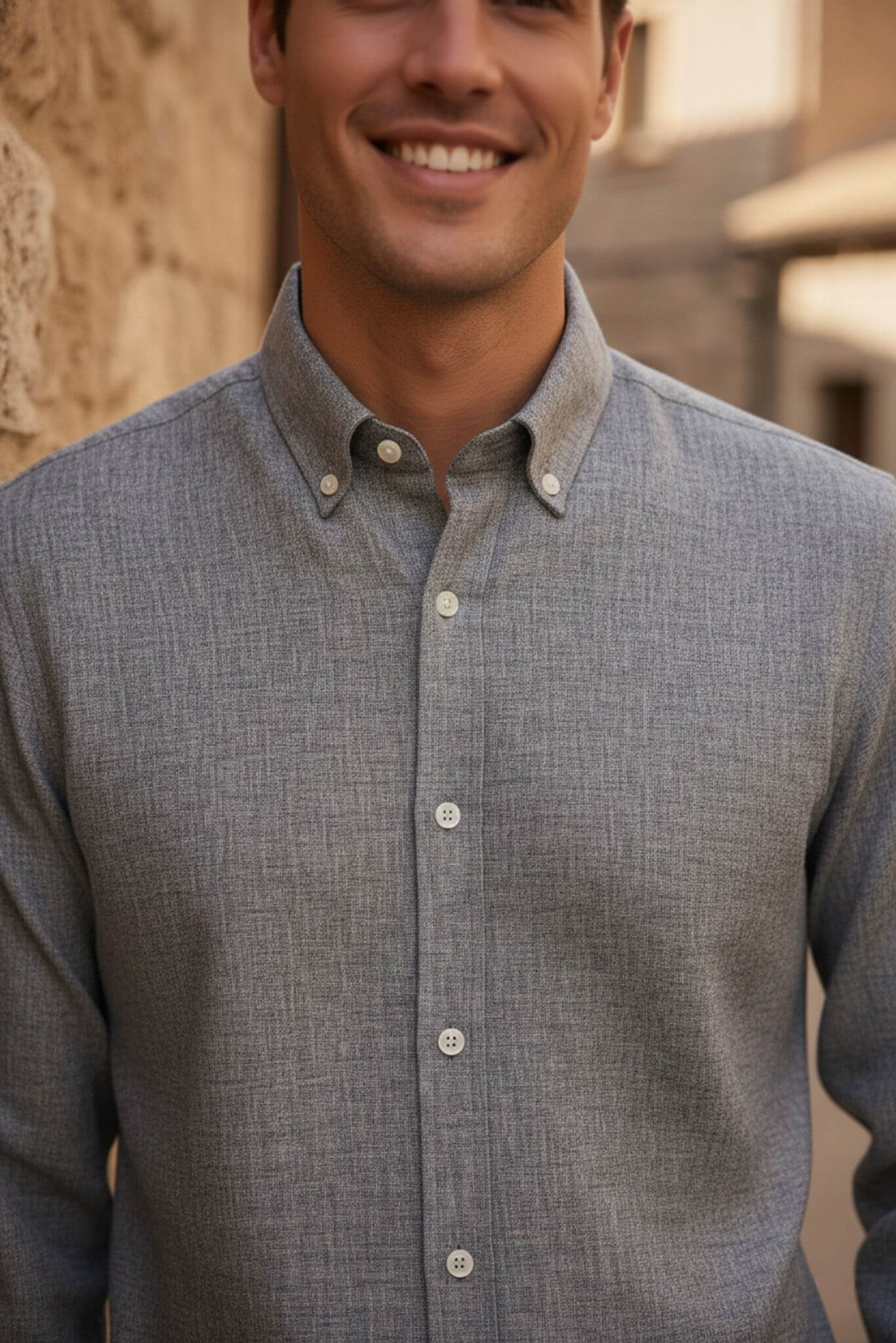Men's Gray Linen Button - Down Shirt - SUITHARBOR
