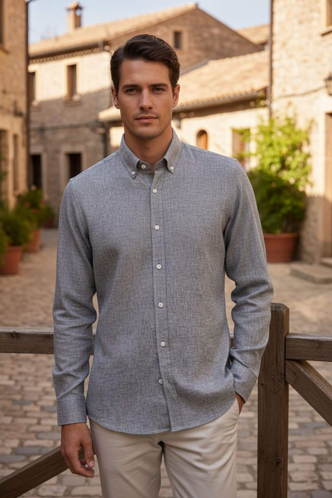 Men's Gray Linen Button - Down Shirt - SUITHARBOR