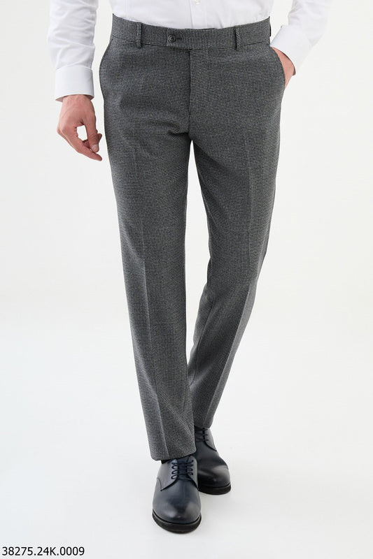 Men’s Gray Micro Check Slim Fit Trousers - SUITHARBOR