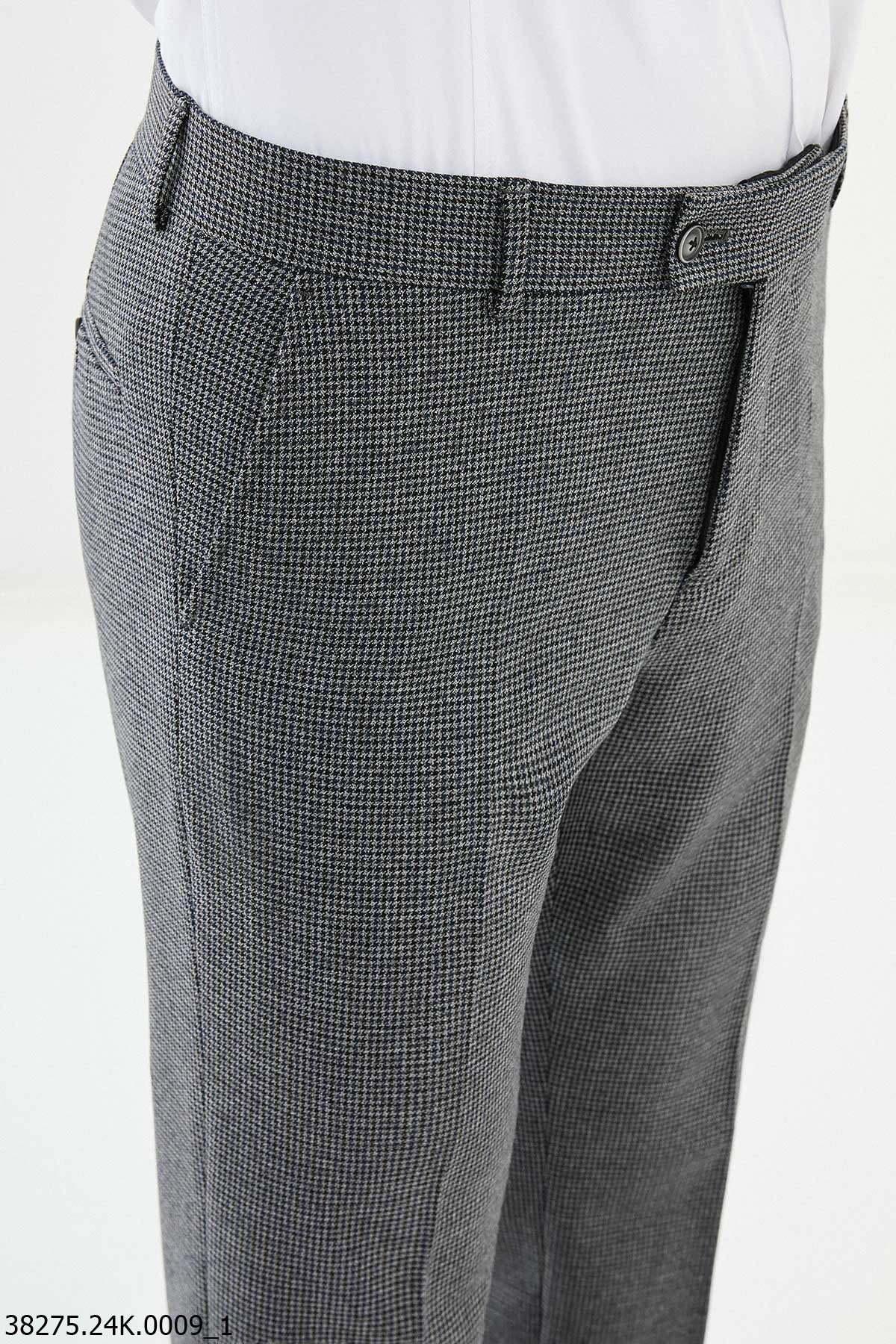 Men’s Gray Micro Check Slim Fit Trousers - SUITHARBOR