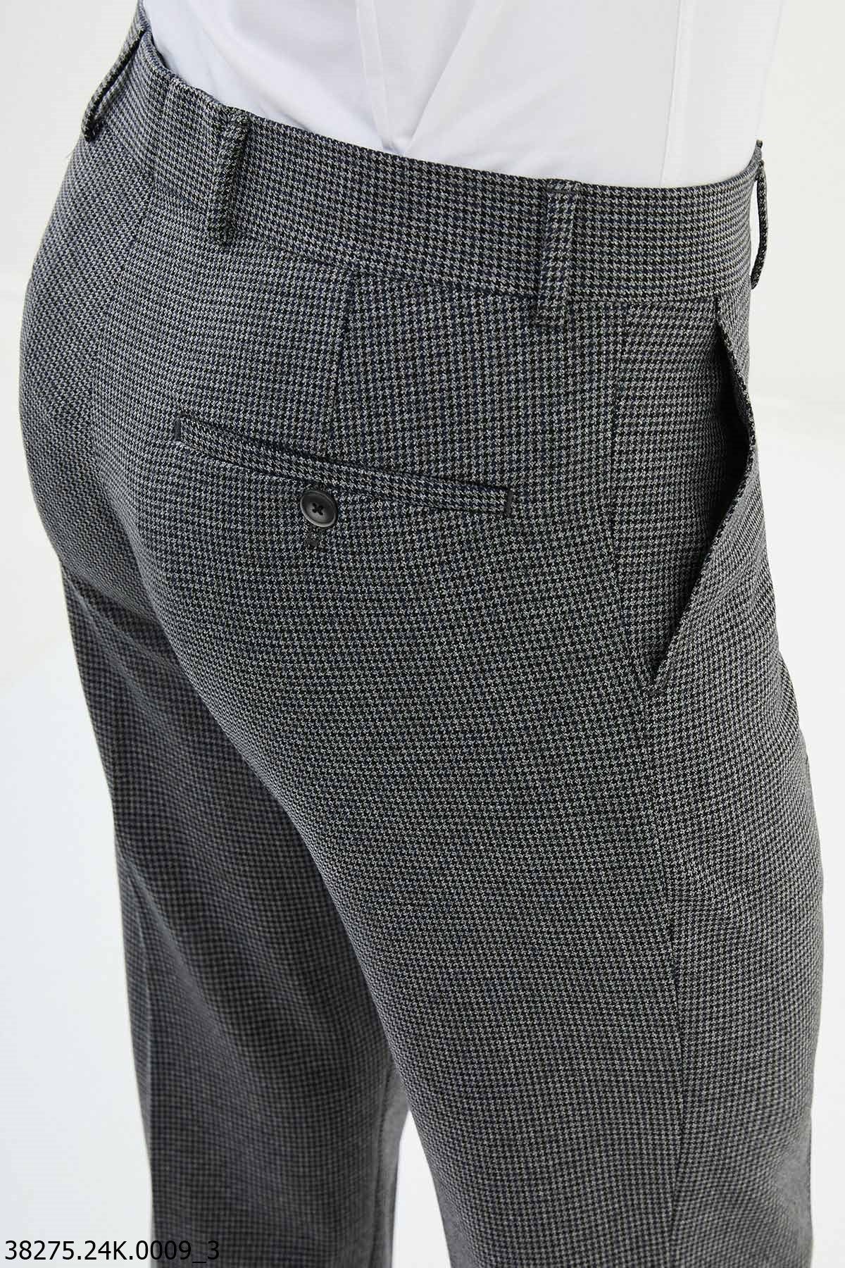 Men’s Gray Micro Check Slim Fit Trousers - SUITHARBOR