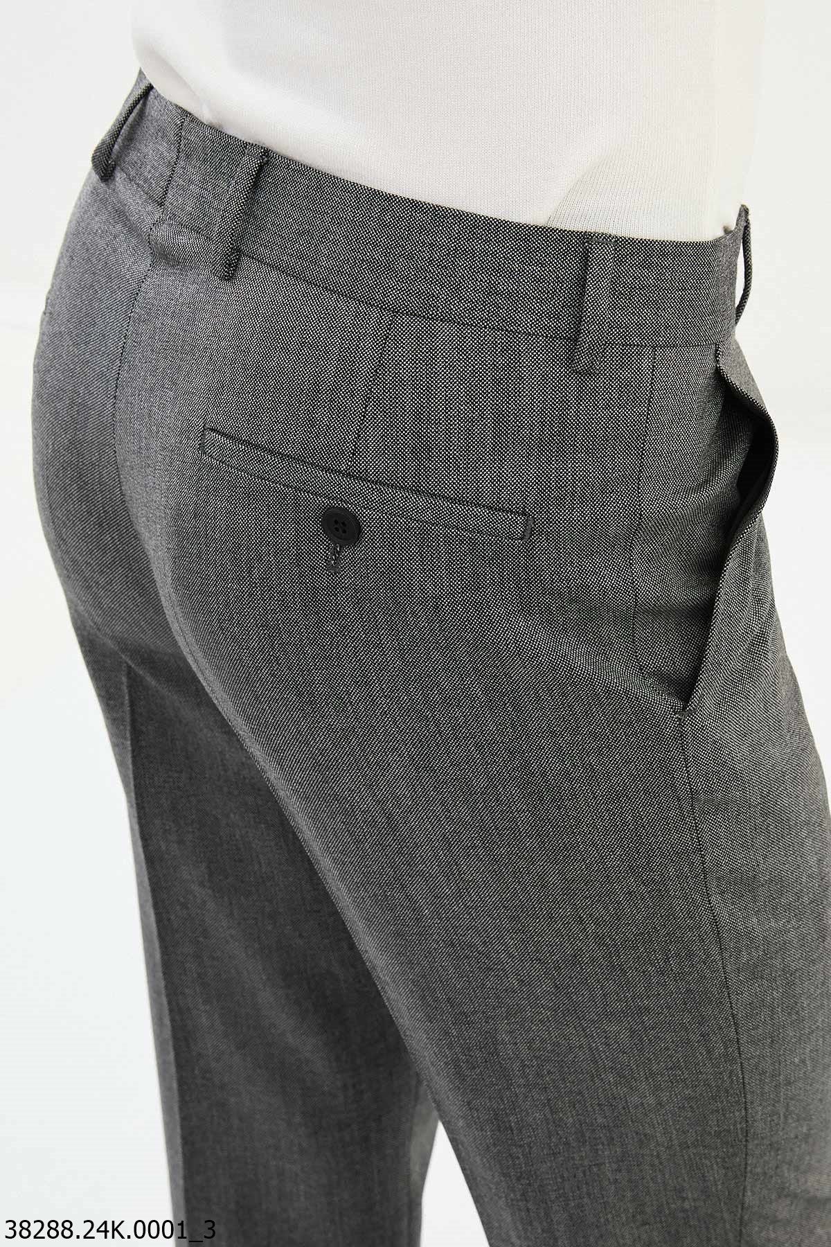 Men’s Gray Slim Fit Flat - Front Cotton - Blend Dress Trousers - SUITHARBOR