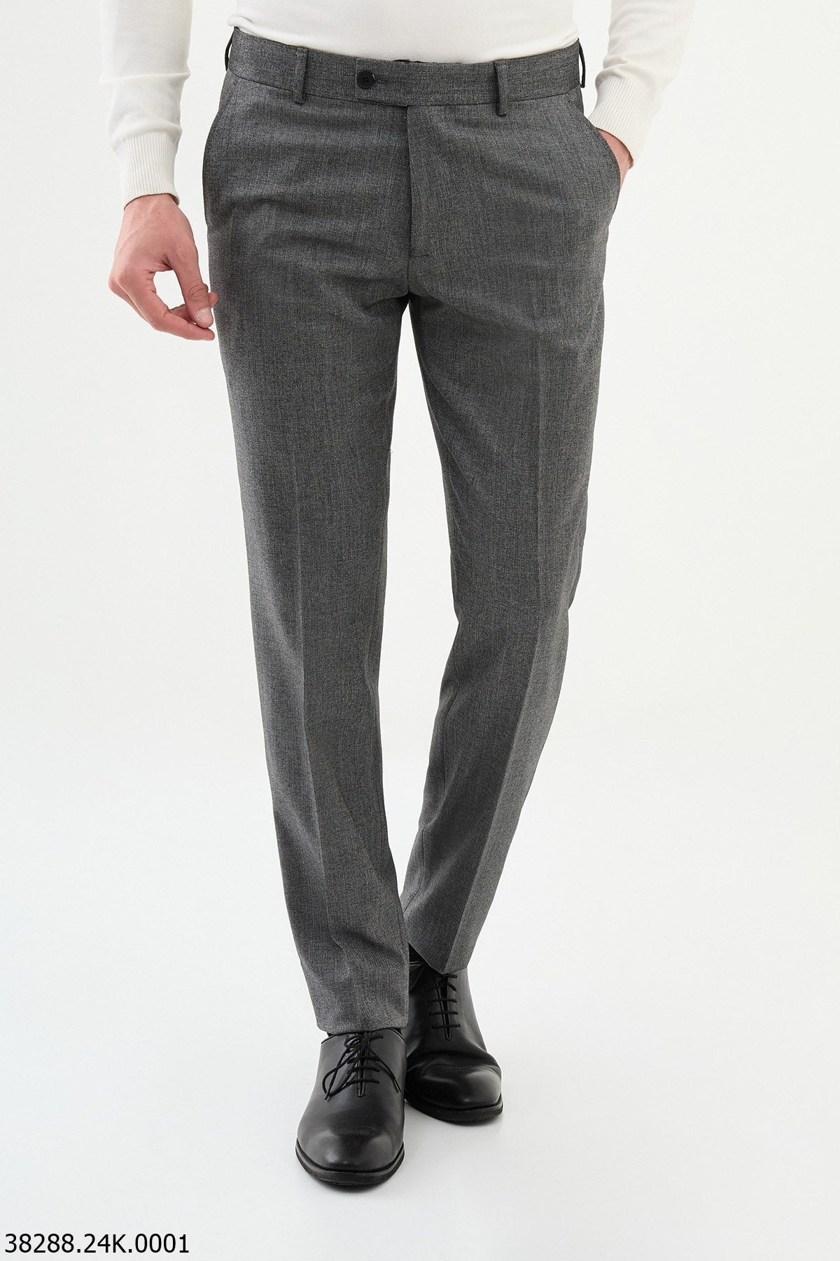Men’s Gray Slim Fit Flat - Front Cotton - Blend Dress Trousers - SUITHARBOR