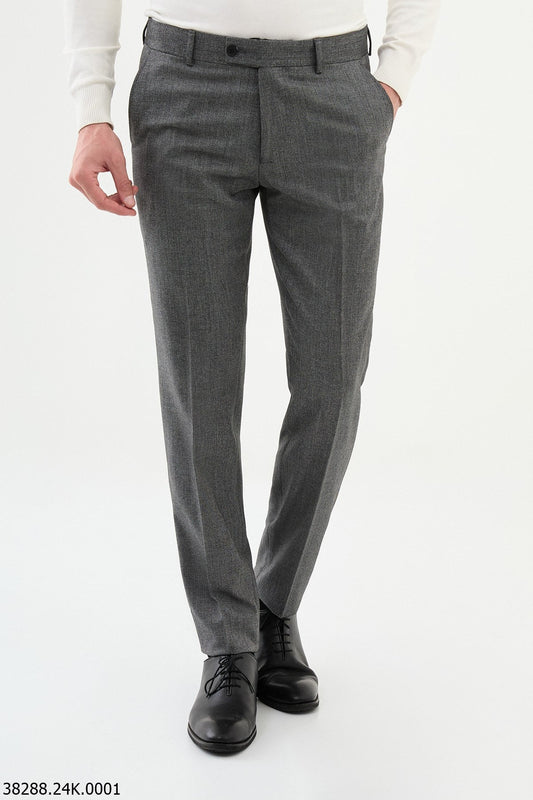 Men’s Gray Slim Fit Flat - Front Cotton - Blend Dress Trousers - SUITHARBOR