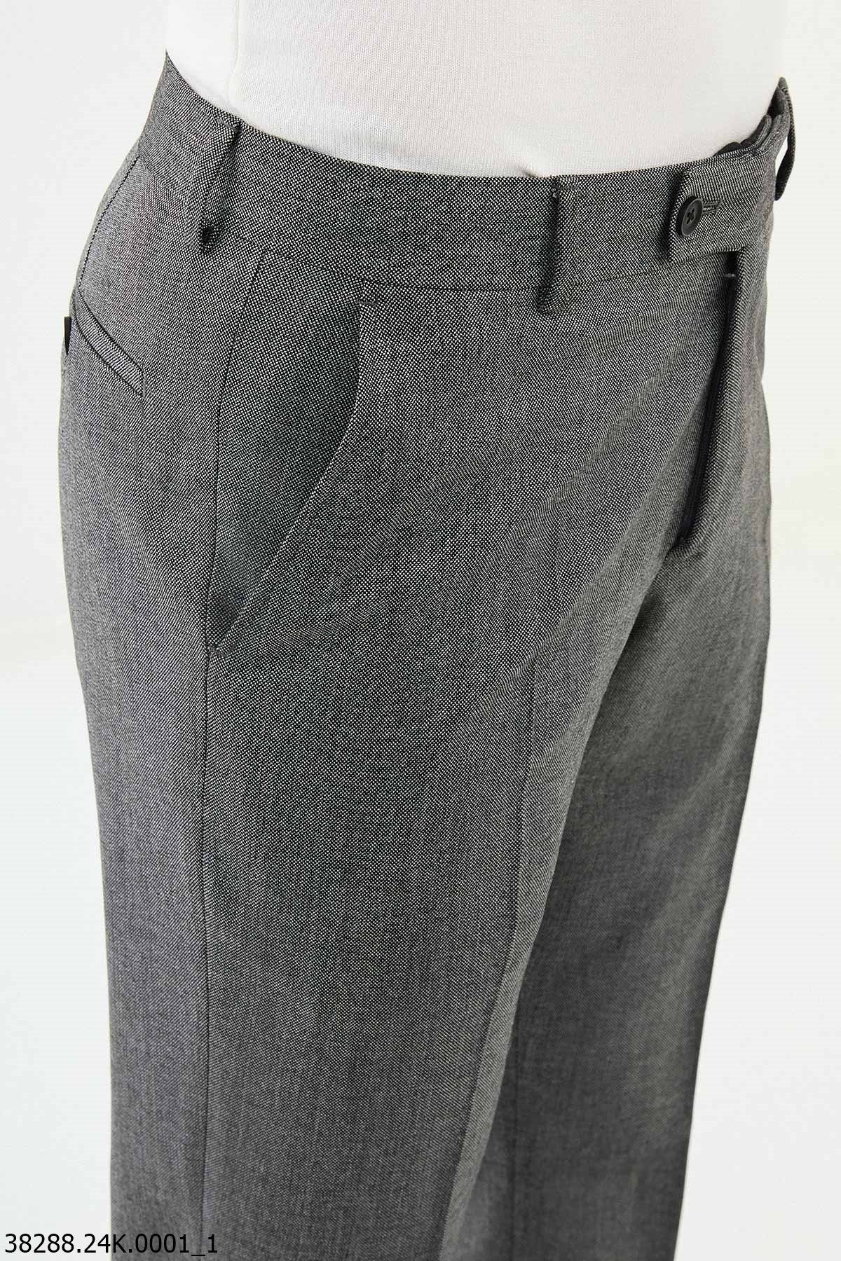 Men’s Gray Slim Fit Flat - Front Cotton - Blend Dress Trousers - SUITHARBOR
