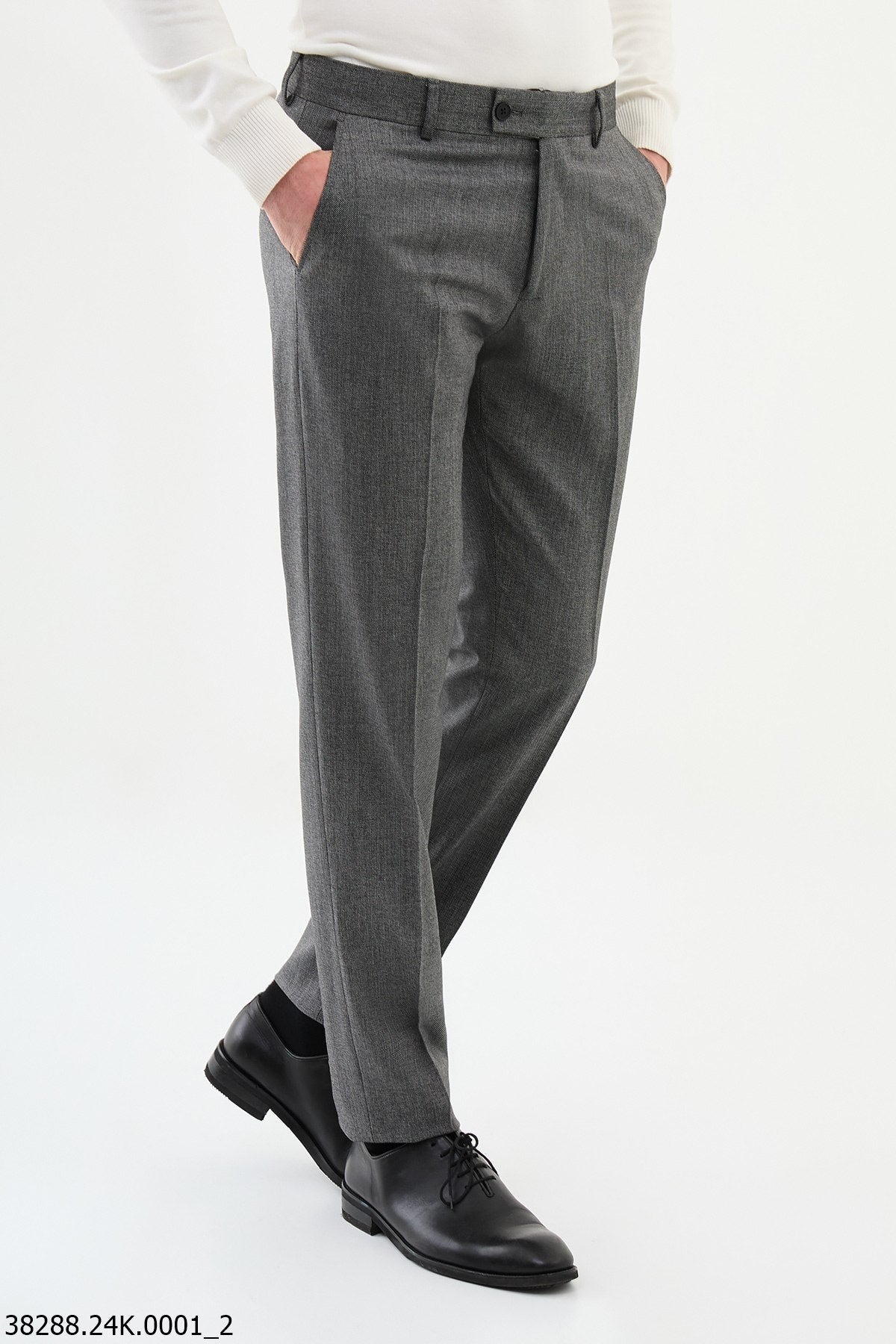 Men’s Gray Slim Fit Flat - Front Cotton - Blend Dress Trousers - SUITHARBOR