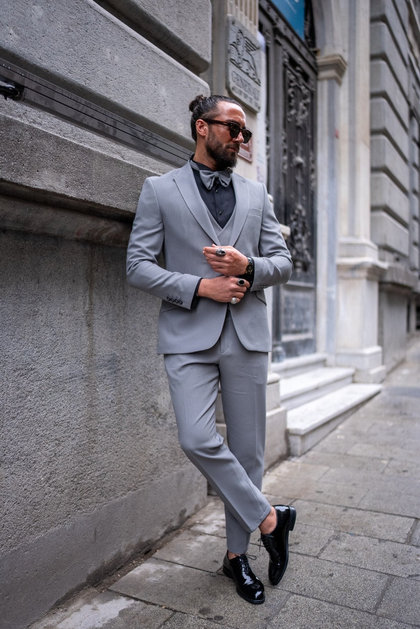 Men’s Gray Slim Fit Groom Suit - SUITHARBOR