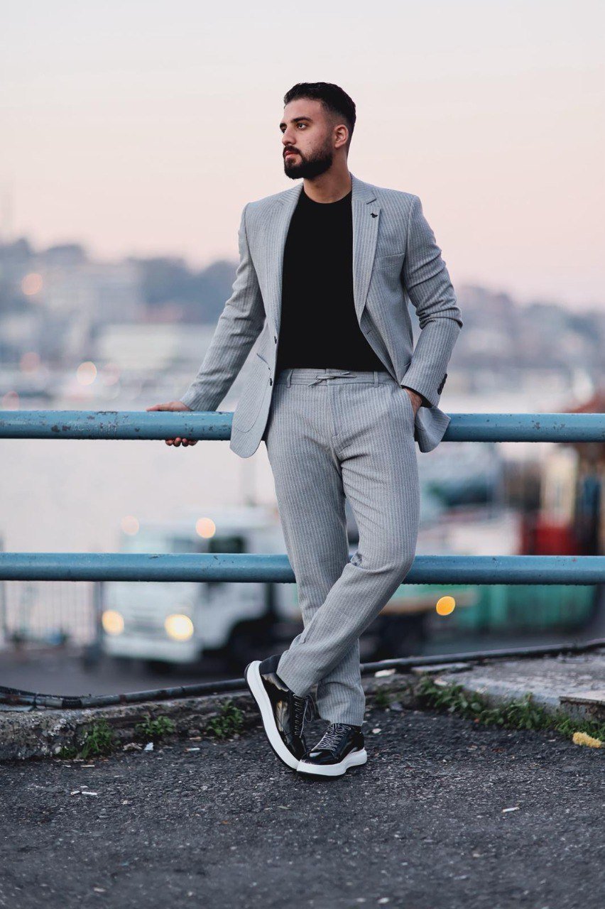 Men’s Gray Slim Fit Pinstripe Sport Suit - SUITHARBOR