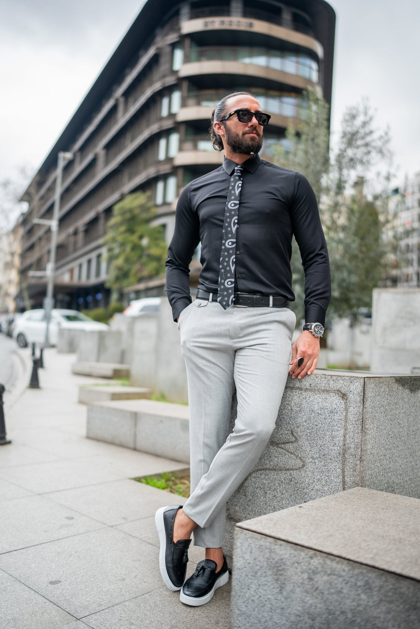 Men’s Gray Slim Fit Stretch Lycra Dress Trousers - SUITHARBOR