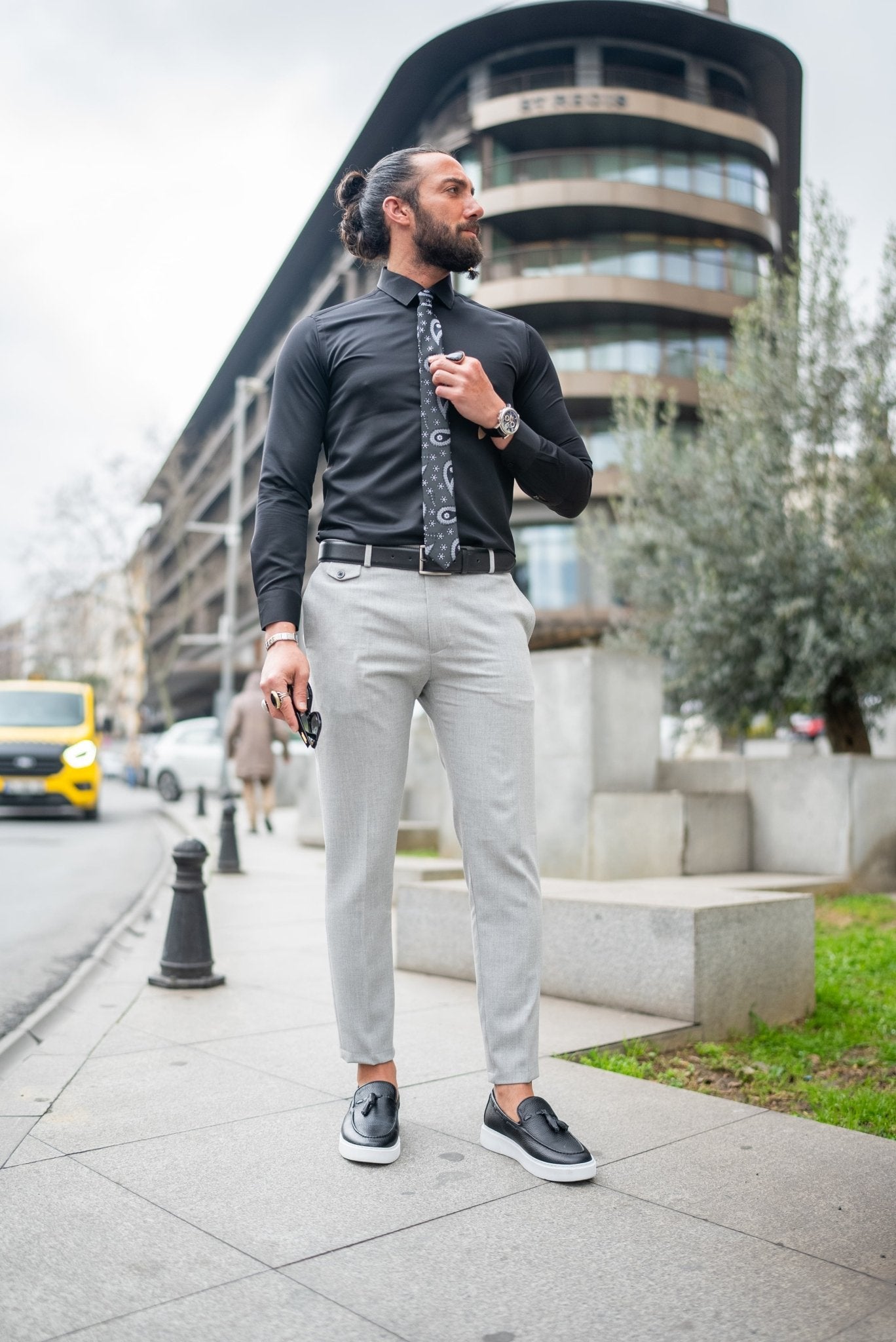 Men’s Gray Slim Fit Stretch Lycra Dress Trousers - SUITHARBOR