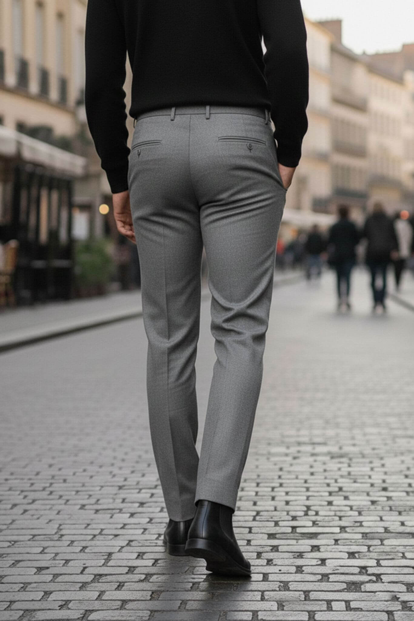 Men's Gray Wool Blend Dress Trousers - SUITHARBOR