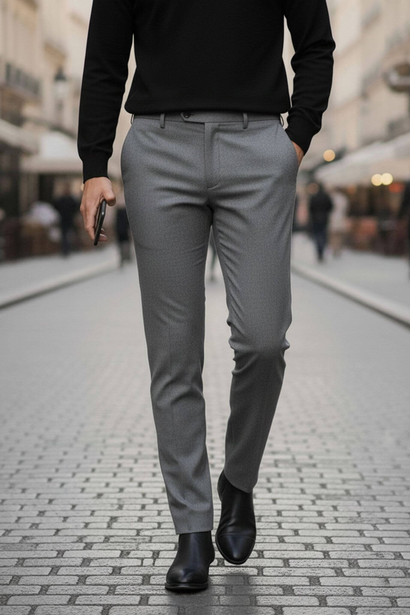 Men's Gray Wool Blend Dress Trousers - SUITHARBOR