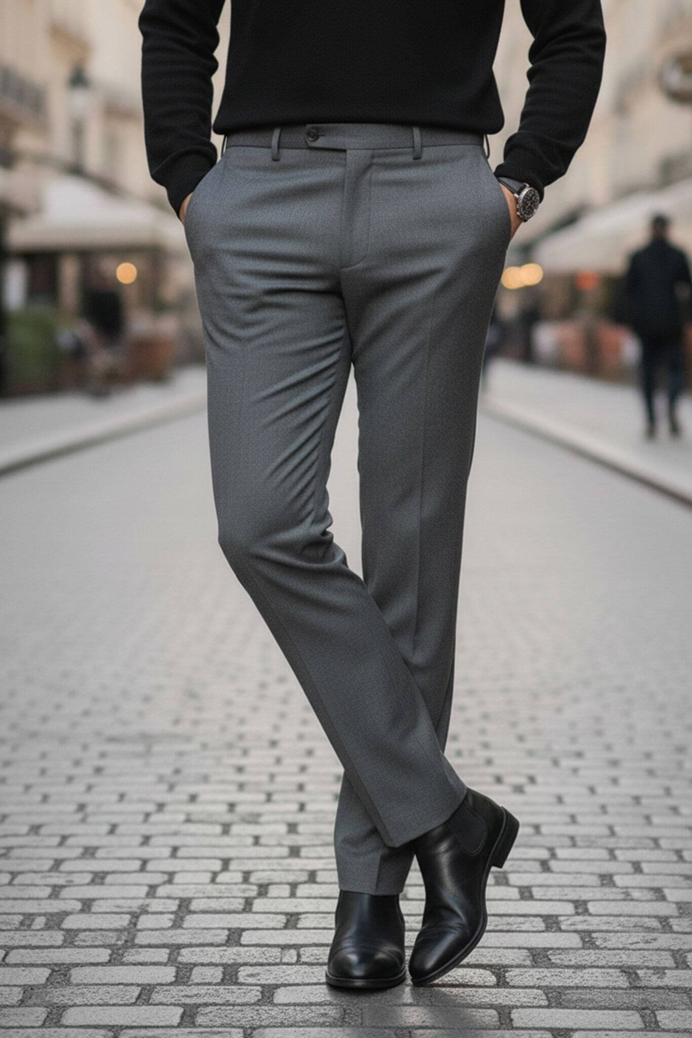 Men's Gray Wool Blend Dress Trousers - SUITHARBOR