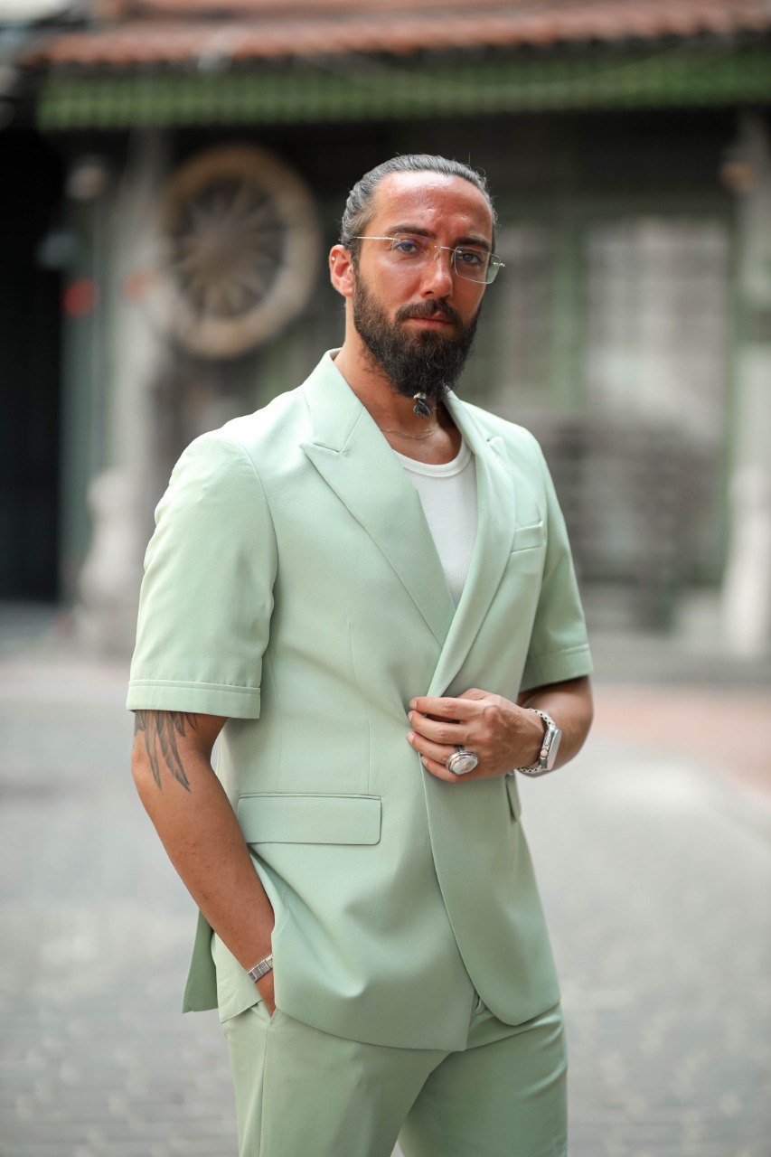 Men’s Green Short - Sleeve Tailored Summer Suit - SUITHARBOR