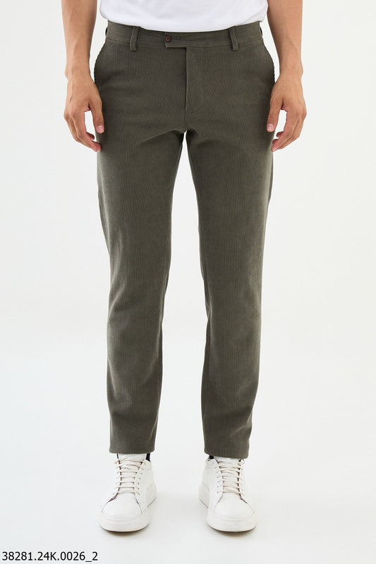 Men’s Green Slim Fit Textured Trousers - SUITHARBOR