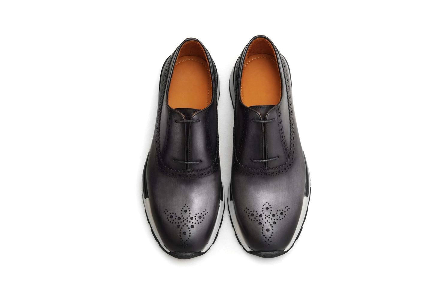 Men’s Grey Leather Brogue Slip - On Sneakers - SUITHARBOR