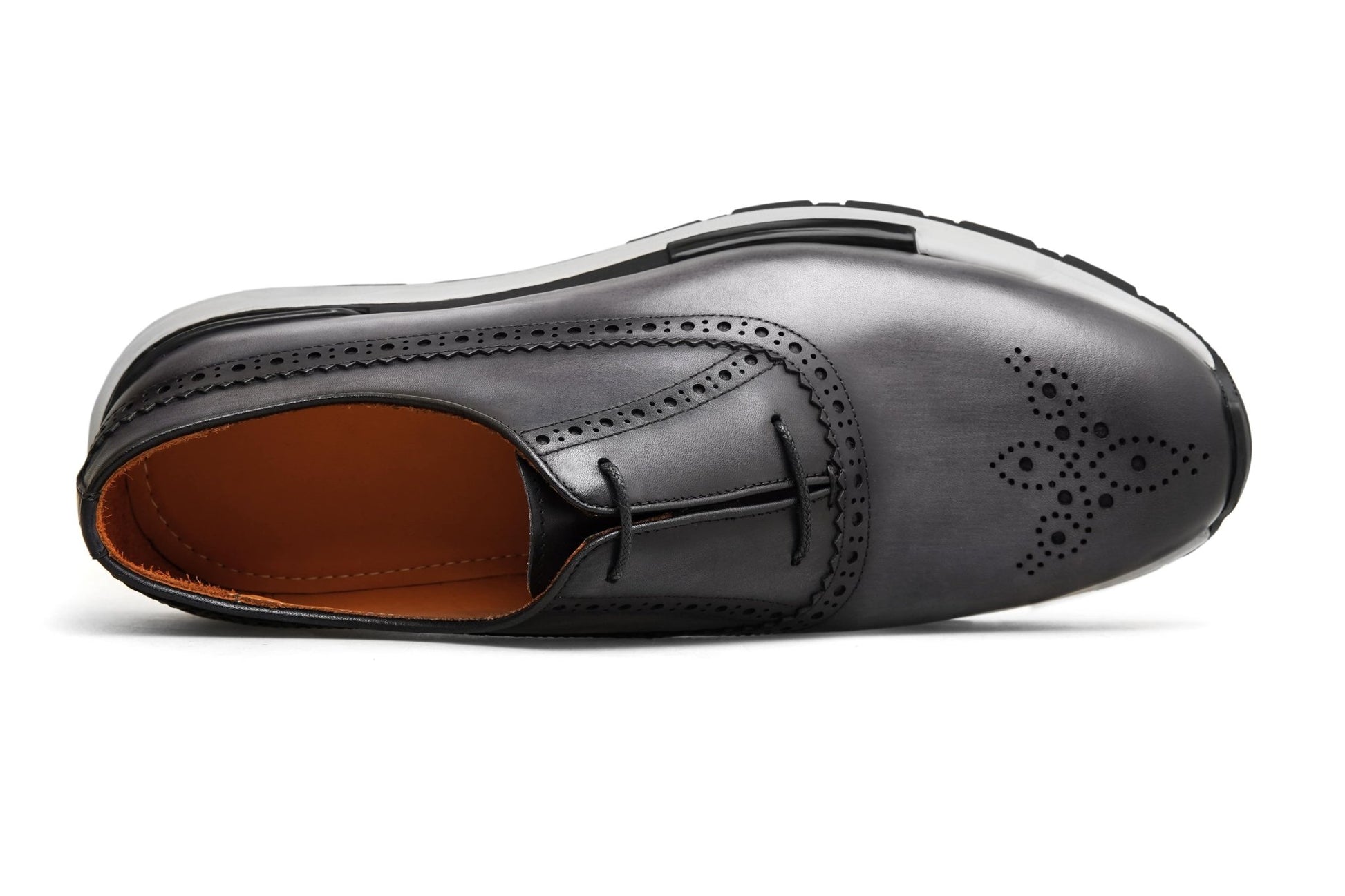 Men’s Grey Leather Brogue Slip - On Sneakers - SUITHARBOR