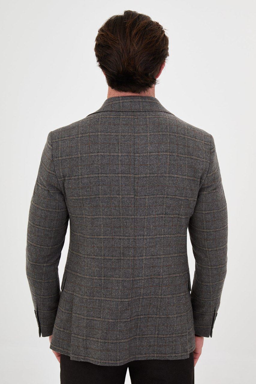 Men's grey windowpane blazer, front portrait