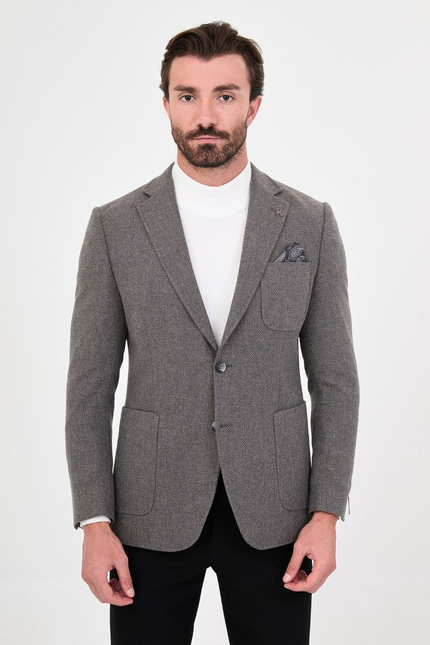 Men’s grey single-breasted blazer, alternate front view