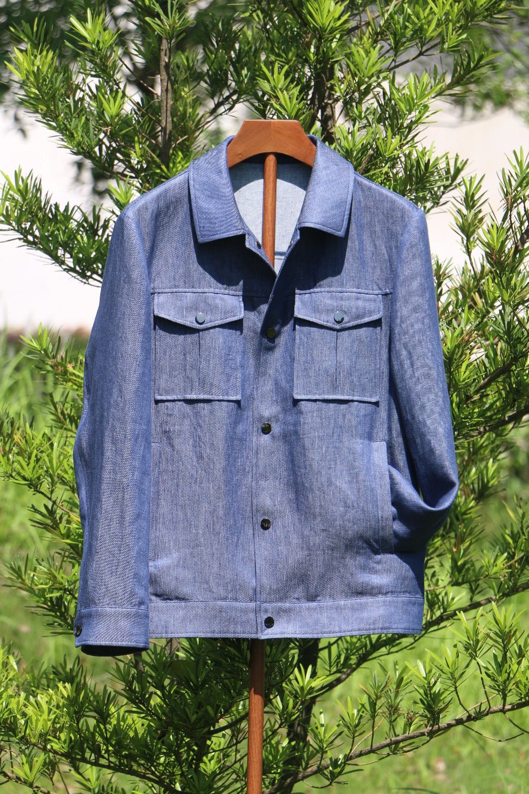 Men's Indigo Linen Utility Jacket - SUITHARBOR