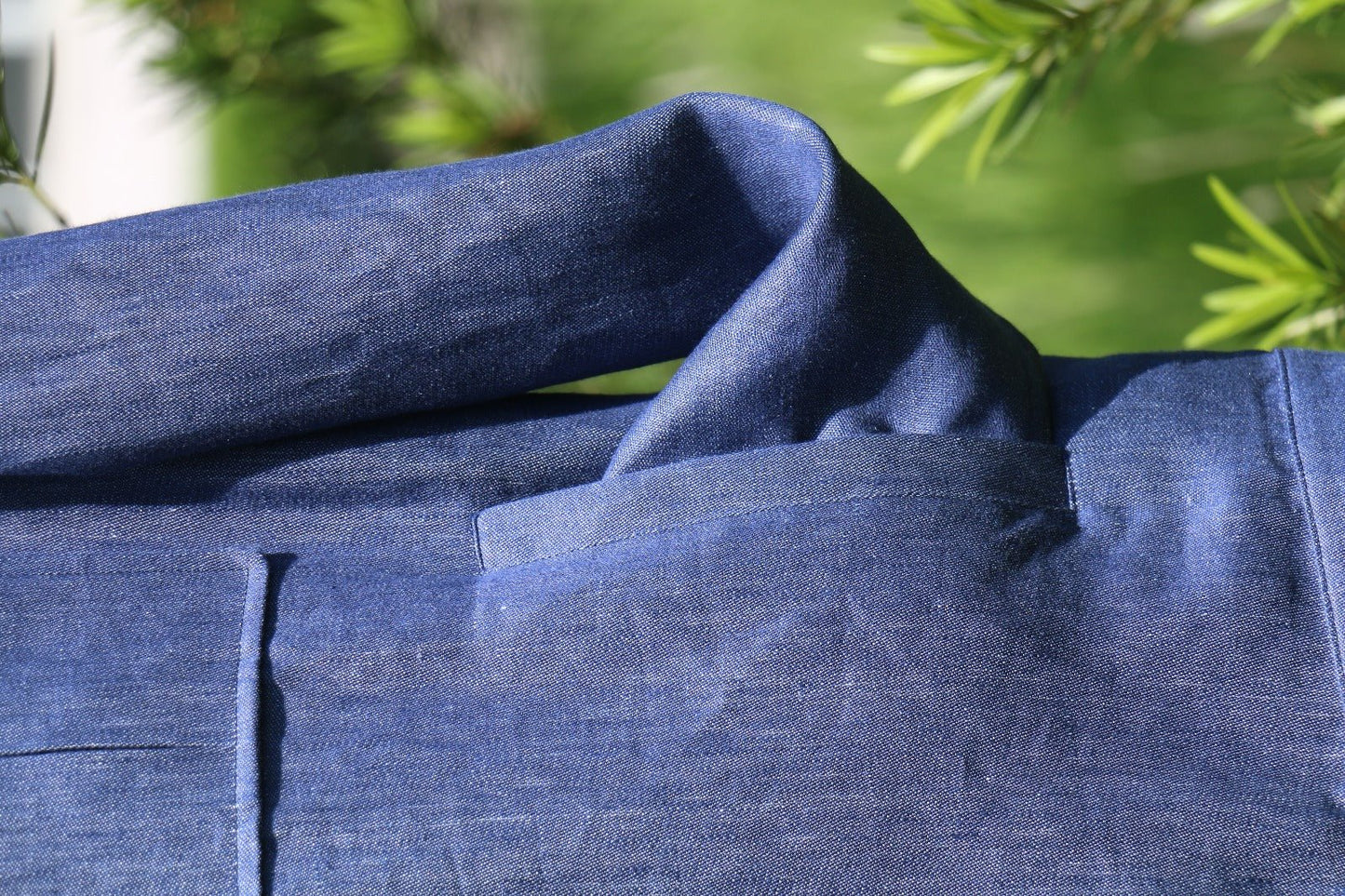 Men's Indigo Linen Utility Jacket - SUITHARBOR