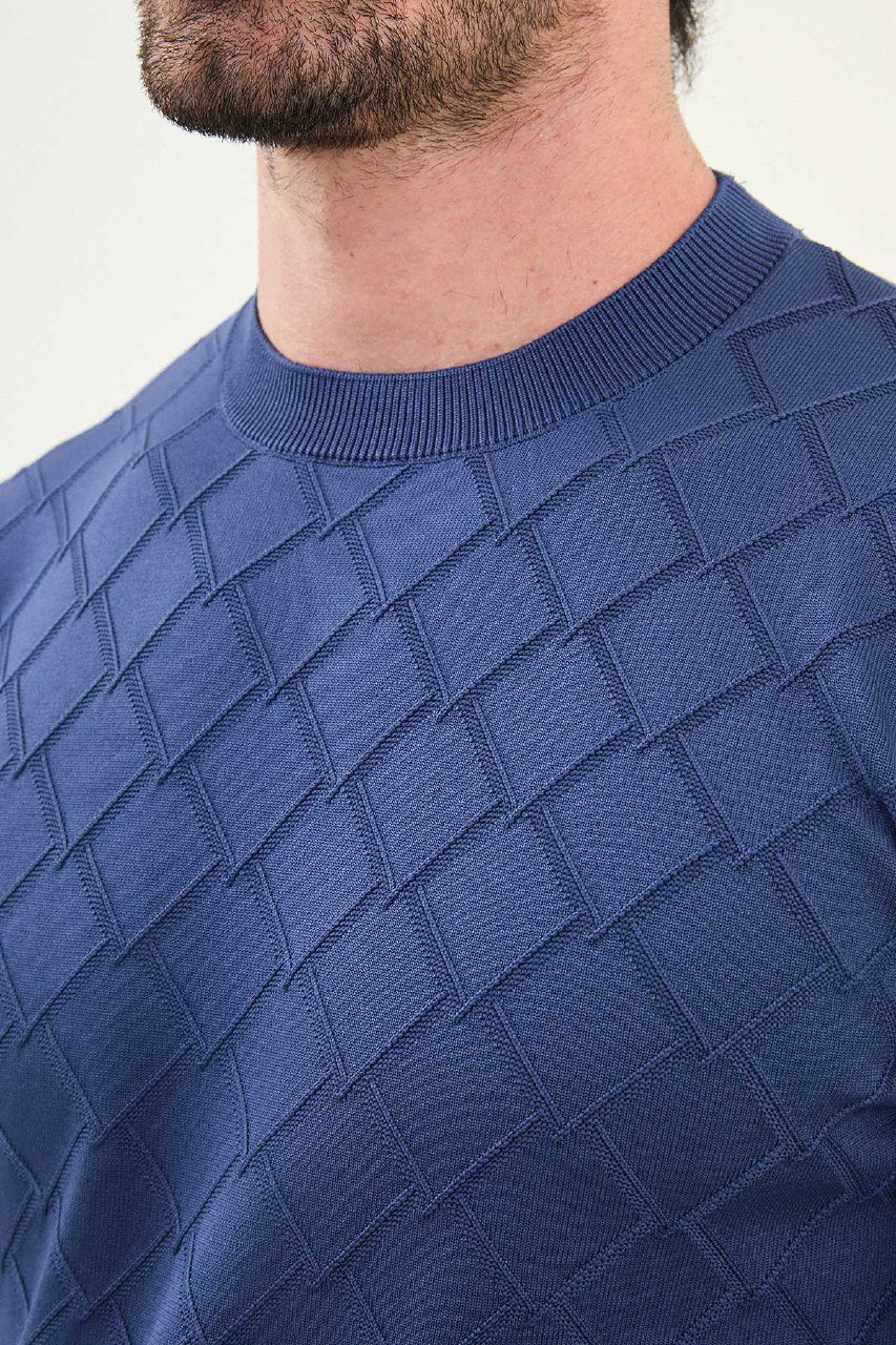 Men’s Indigo Textured Knit Sweater - SUITHARBOR