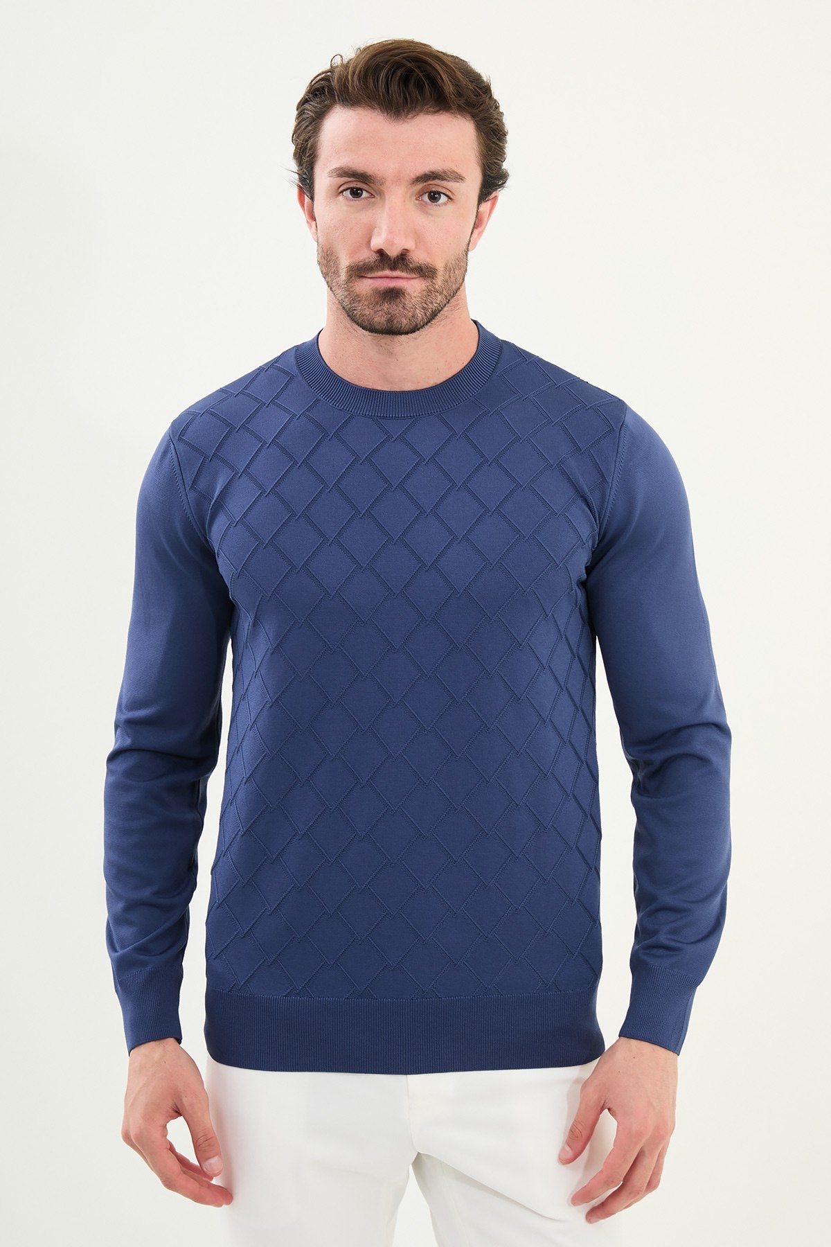 Men’s Indigo Textured Knit Sweater - SUITHARBOR