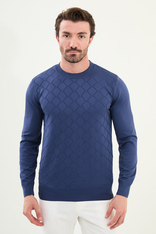Men’s Indigo Textured Knit Sweater - SUITHARBOR