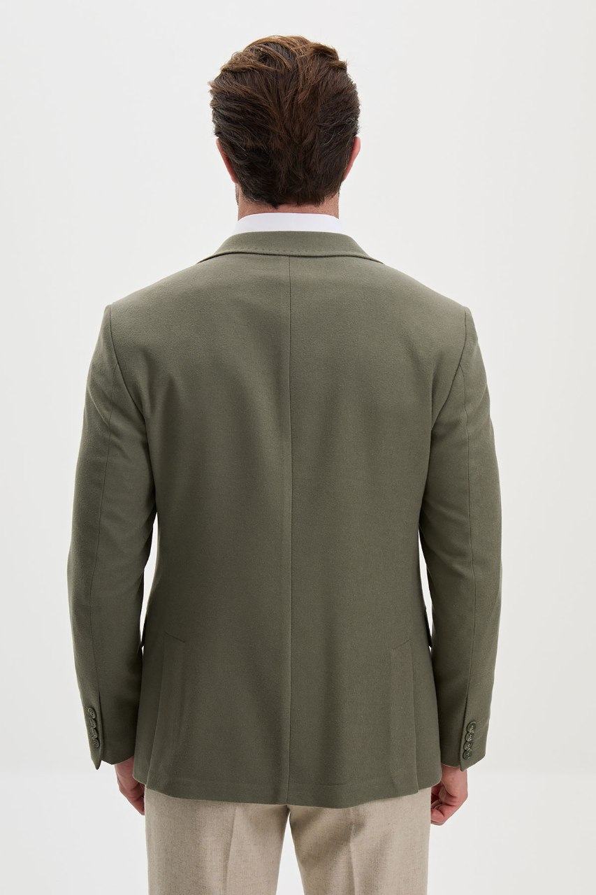 Men's khaki green blazer, back view