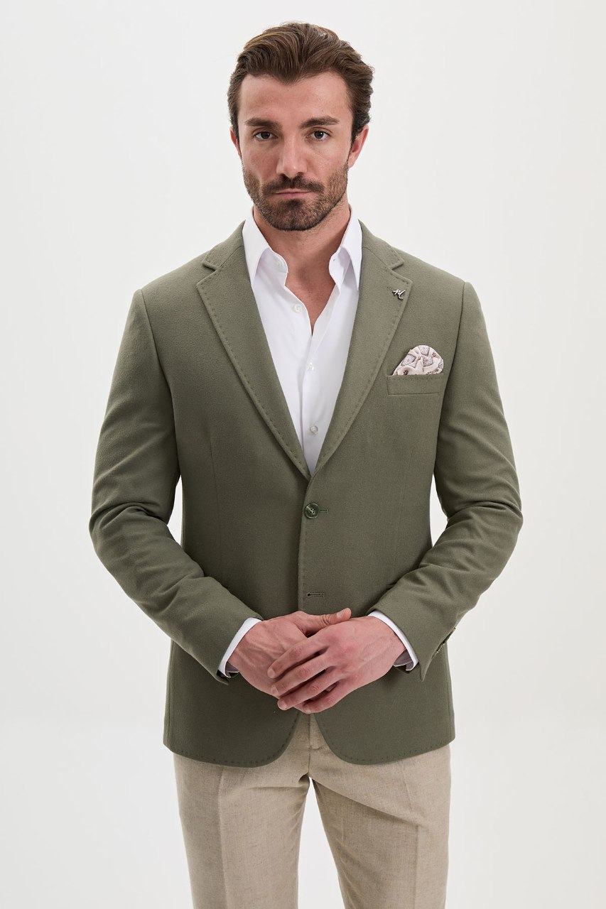 Men's khaki green blazer, front view