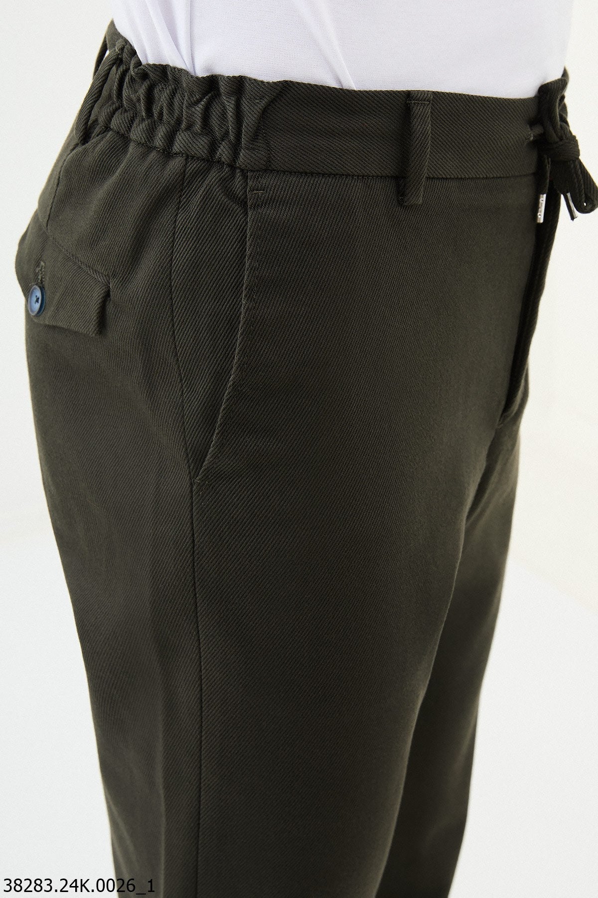 Men’s Khaki Slim Fit Drawstring Smart Trousers - SUITHARBOR