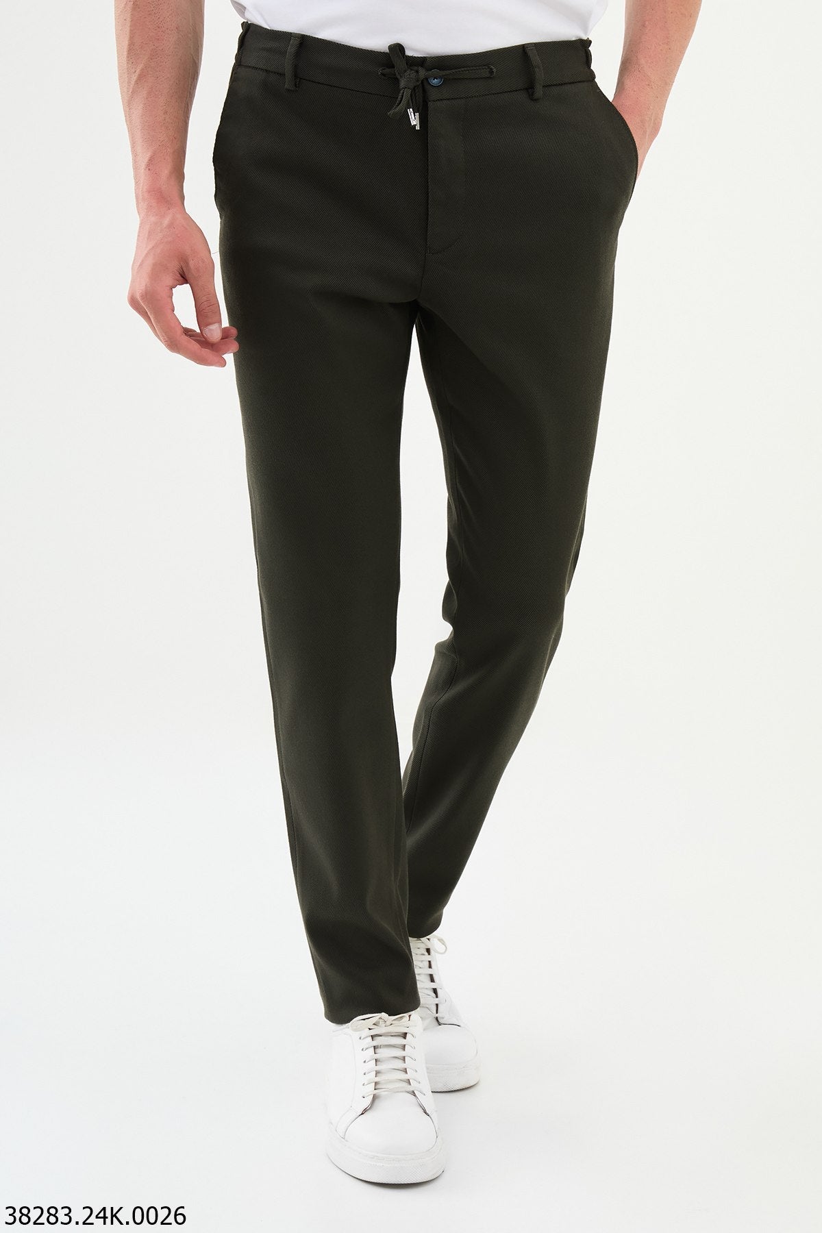 Men’s Khaki Slim Fit Drawstring Smart Trousers - SUITHARBOR