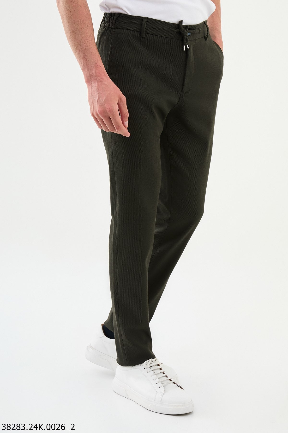 Men’s Khaki Slim Fit Drawstring Smart Trousers - SUITHARBOR