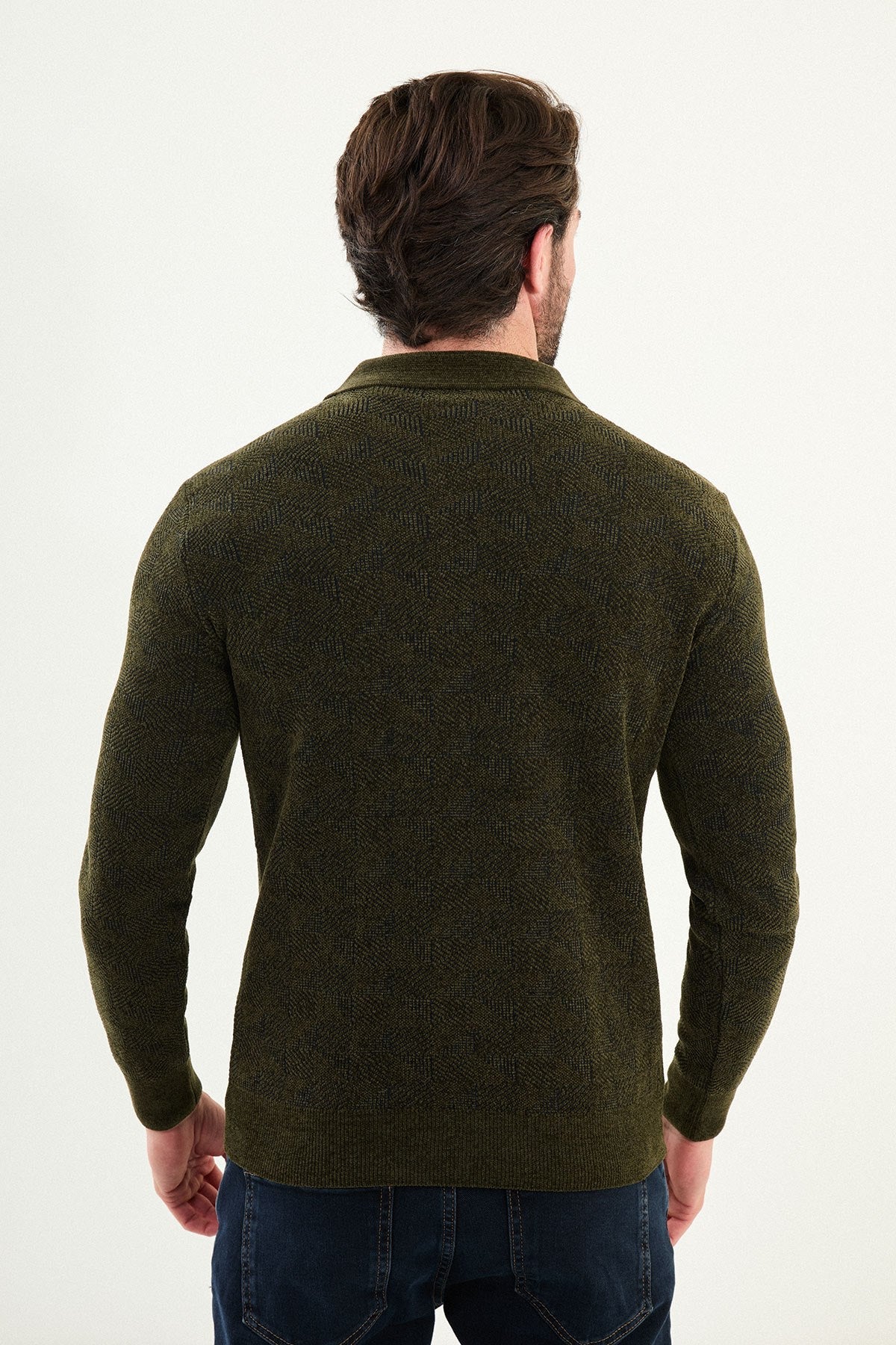 Men’s Khaki Textured Half - Zip Knitwear Sweater - SUITHARBOR