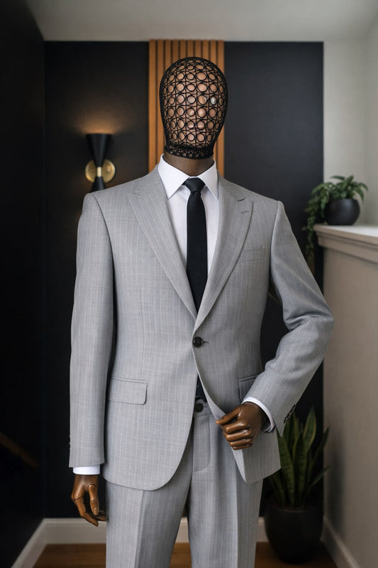 Men’s Light Gray Pinstripe Slim Fit Suit - SUITHARBOR