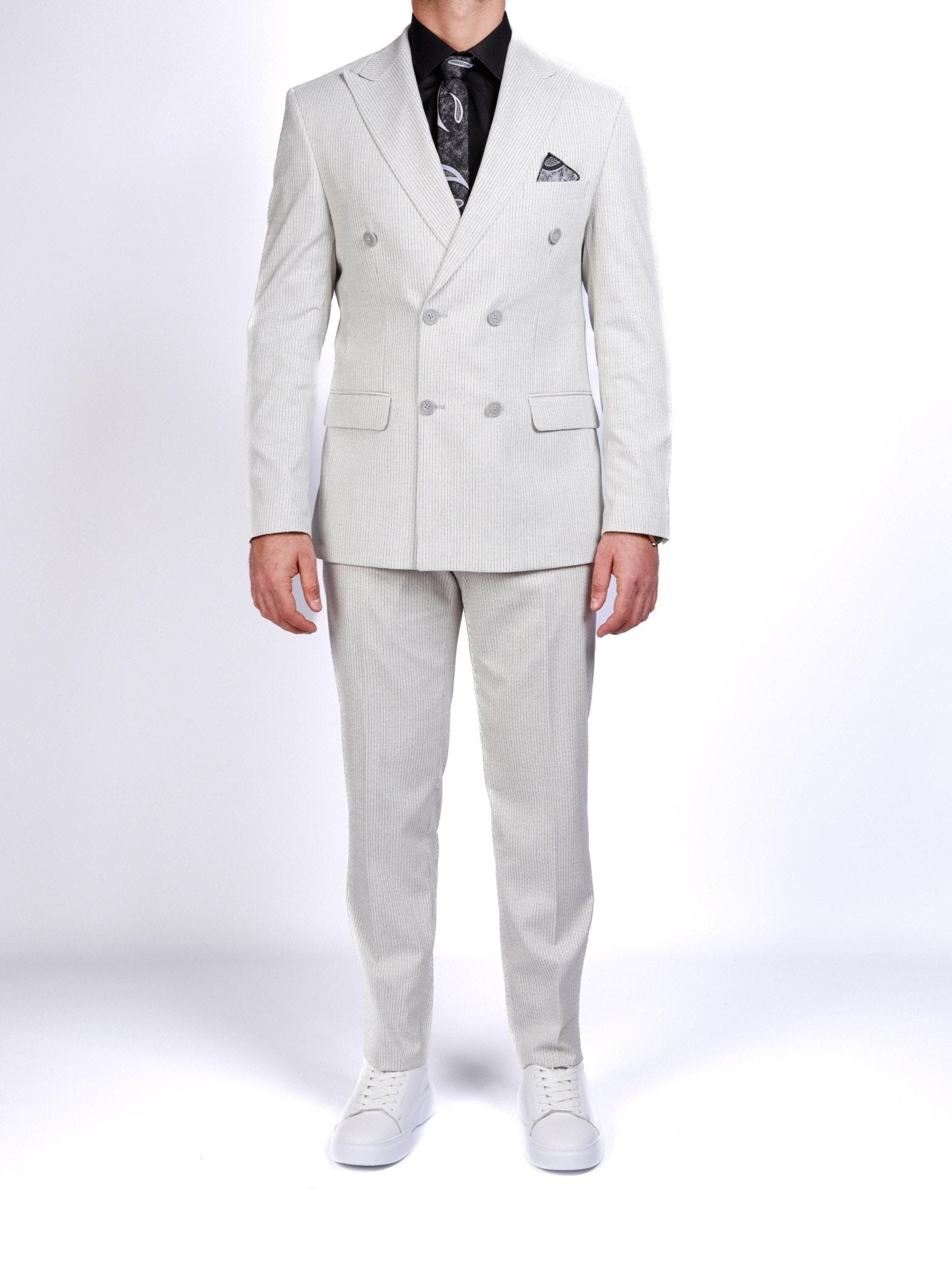 Men’s Light Gray Pinstripe Suit - SUITHARBOR